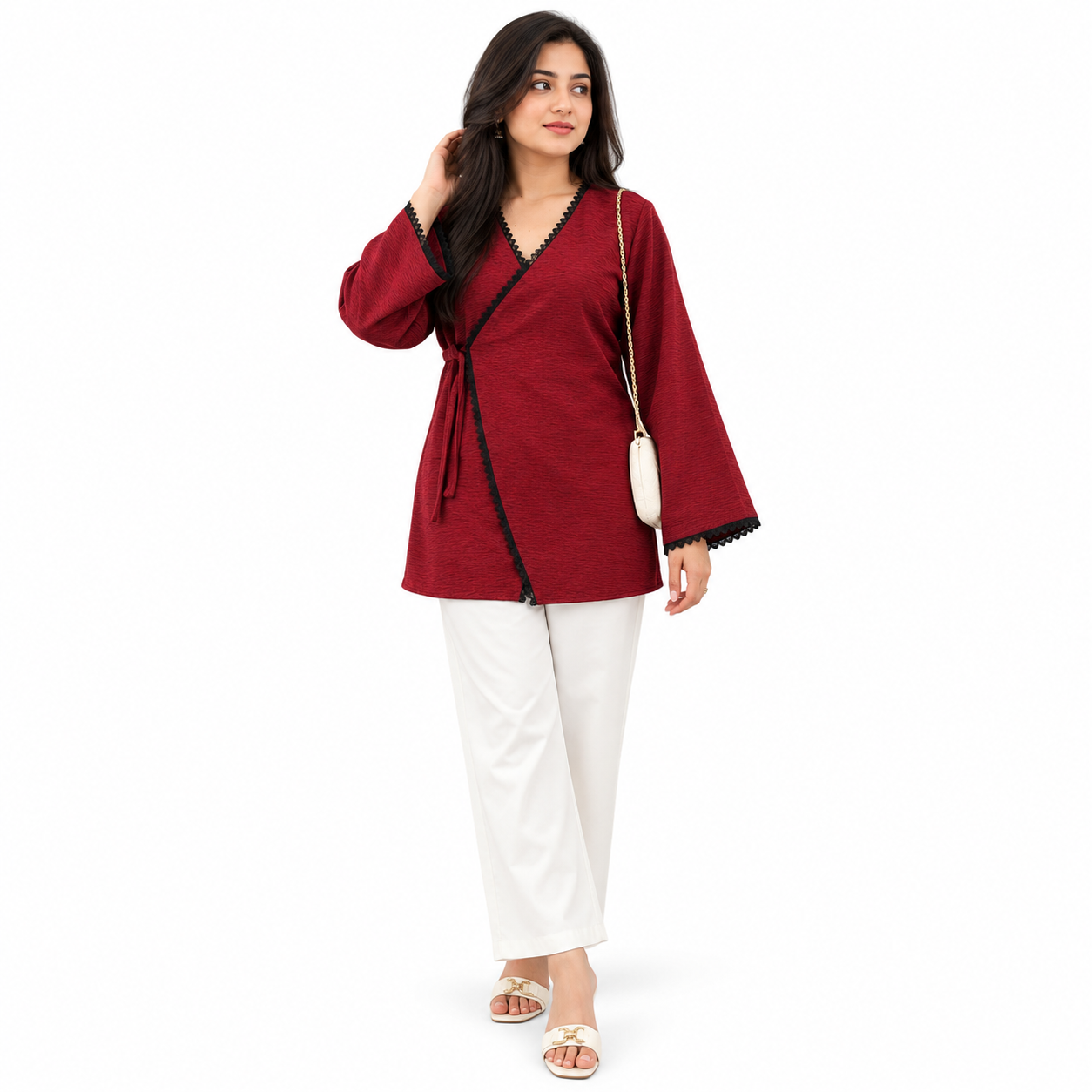 ChatGPT Image Sep 8, 2026, 04_17_55 PM Women’s Burgundy Wrap Style Top 2 Piece Set - Image 1